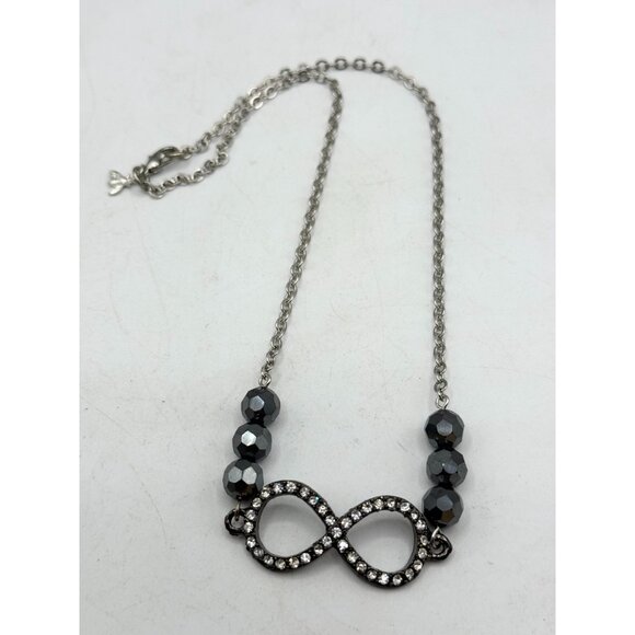 Vintage rhinestone infinity sign hematite semi precious bead necklace - Picture 4 of 5